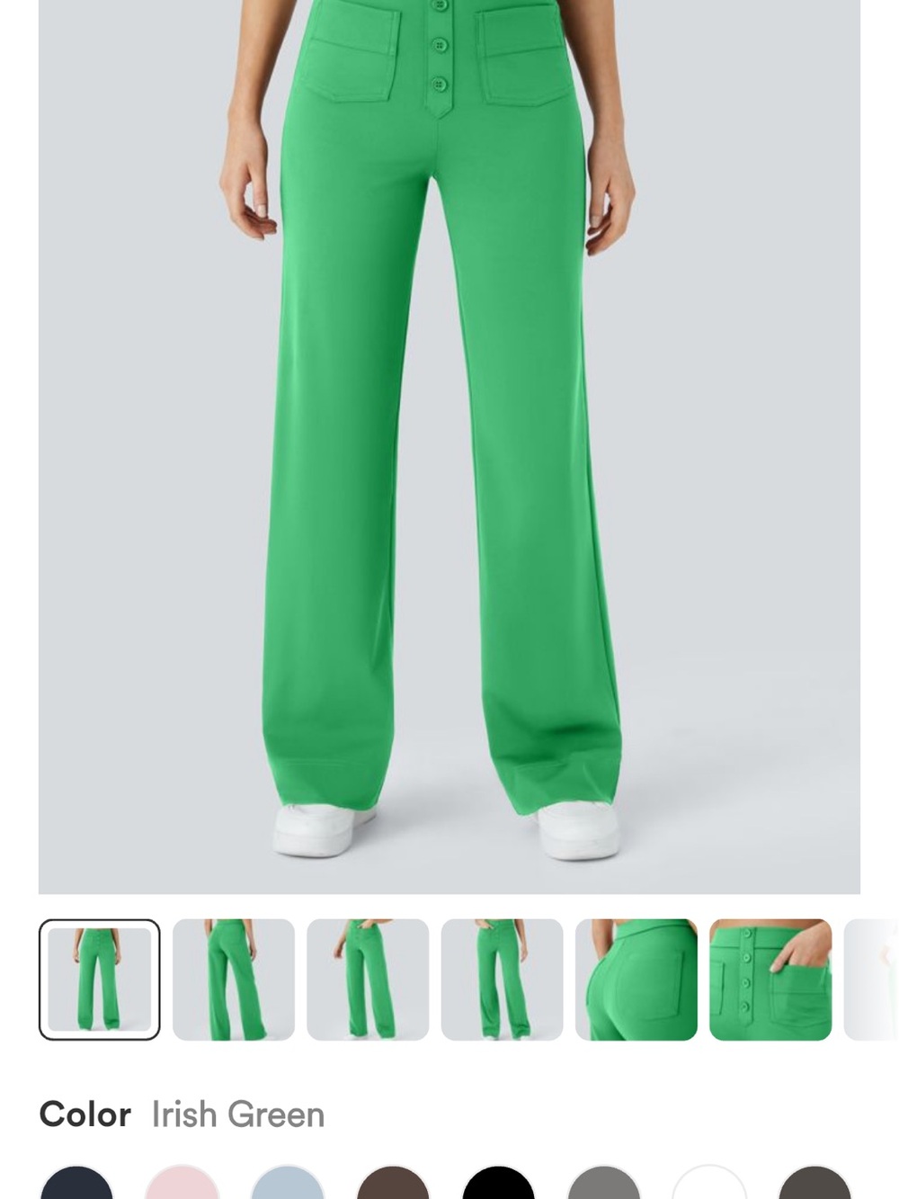HALARA HIGH -Waist Button Front Wide Leg Pants - BRIGHT GREEN NEW, never worn